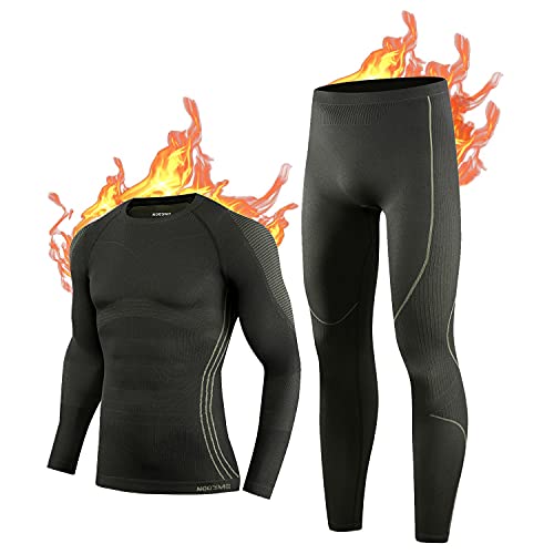 NOOYME Men's Thermal Underwear, Winter Long Johns for Men Thermal Quick Dry Base Layers Men Thermal Underwear Anti-Bacterial Hygroscopic Compression Mens Thermals Top And Bottoms for Run Ski Workout