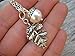 Personalized Acorn Necklace, Designer Faux Pearl Necklace, Antiqued Silver Jewelry, Leaf Branch Autumn Nature, CHOOSE Color, Handmade