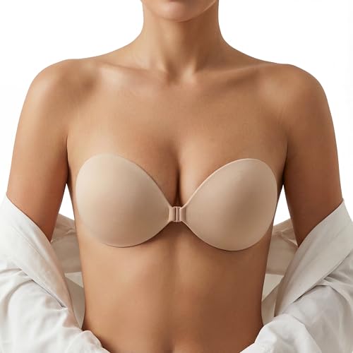 Lillypads® Klebe BH selbstklebend mit Metallverschluss – Trägerloser Push Up BH ohne Träger – Für rückenfreie Kleider & Brautkleider – Farbe Nude - Größe M Lillypads® Klebe BH selbstklebend mit Metallverschluss – Trägerloser Push Up BH ohne Träger – Für rückenfreie Kleider & Brautkleider – Farbe Nude - Größe M