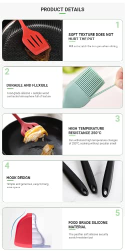 Image of Oren Empower Set of 5 Pcs Silicone Spatula & Kitchen Utensil with Hook Design for Cooking, Baking & Mixing /Non-Stick BPA Free /Heat Resistant Item, Flexible Non Toxic Silicon Cookware Tools - Blue
