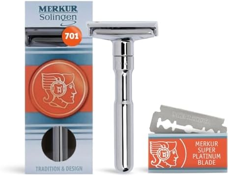 MERKUR FUTUR 701 Adjustable Double Edge Safety Razor - Bright Chrome | Adjustable Razor With Dial | Made in Germany | Plastic-Free | Snap-On Cap Design | Straight Bar