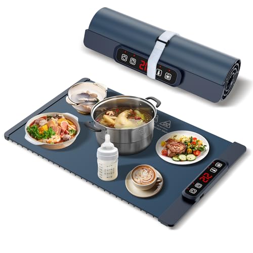 Food Warmer Mat,Electric Portable Silicone Warming Tray, 4 Level Temperature Heating Tray for Food ?1-4 HoursTimer?Easy to Clean with Nano-Material,Food Warmers for Parties ?Buffet ?Thawing