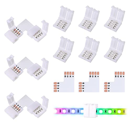 Vokmon 12 Pieces 4 Pin LED Light Strip Connectors, 10mm Gapless ...