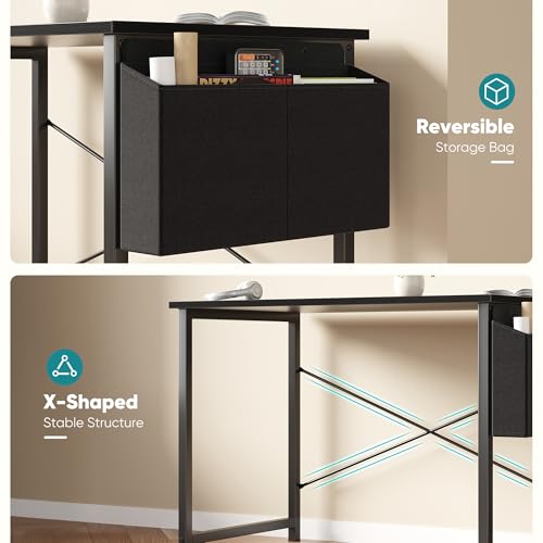 Sweetcrispy Small Computer Desk, 31 Inch Home Office Desks, Writing Study Craft Work Gaming Table, Computer Workstation for Small Spaces with Storage Bag for Bedroom, Black - Image 4