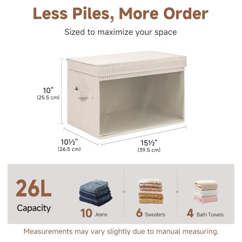 Image of StorageWorks Fabric Storage Bins with Lids, Large Closet Storage Bins | Flip-Top Lid, Clear Window, Handles, Collapsible, for Clothes Blankets Books, Closet Box, Khaki and Beige Stripes, 2-Pack