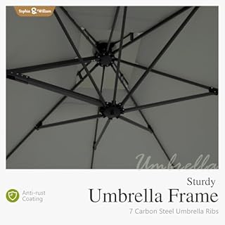 Sophia & William 12ft Cantilever Patio Umbrella with Base, Large Rectangular Umbrellas with 360-degree Rotation, Aluminum Pole for Garden Pool Backyard, Grey