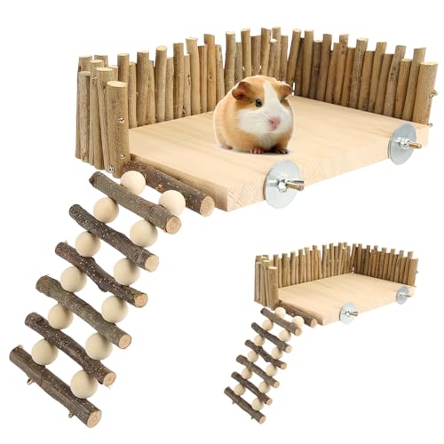 LEKEFETO Plateforme d'escalade en bois pour hamster avec échelle - Aire de jeu robuste pour petits animaux tels que hamsters, hamsters dorés et souris -...