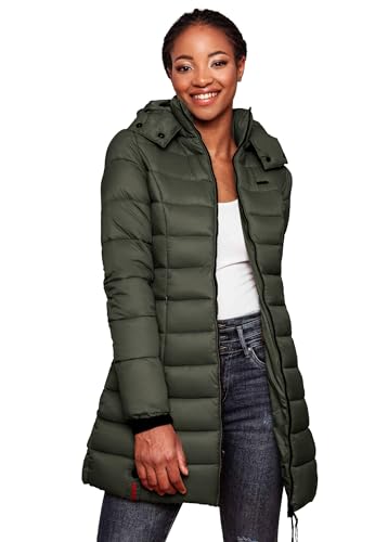 MARIKOO Herbst Winter Übergangs Steppmantel Jacke Mantel gesteppt B603 [B603-Abend-Grün-Gr.L]