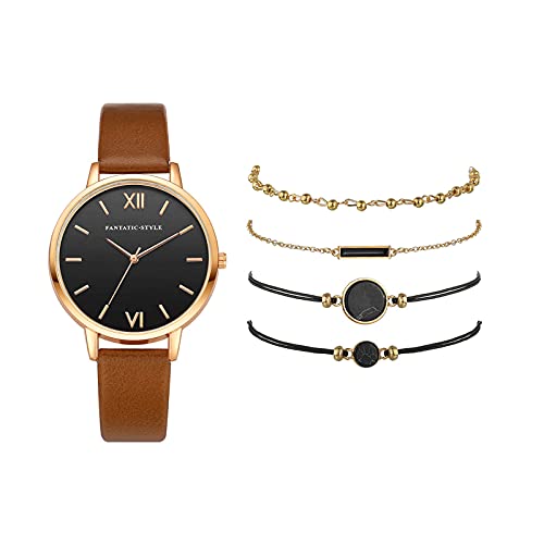 Hirolan Eleglent Damen Quarz Von Menschenhand gemacht Lederarmband Armbanduhr Analoges Armband Armbanduhren Set Schmuck Geschenke Geburtstag Jahrestag Abschluss Weihnachten Geschenk Cover