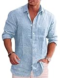 COOFANDY Men's Casual Cotton Blend Button Down Shirt Chambray Plain Long Sleeve Business Shirt