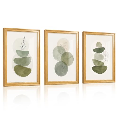 Framed Abstract Wall Art Set of 3, Sage Green Botanical Prints 16x24 Inch - image 1