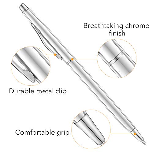 Unibene 6 Pack Silver Slim Mental Ballpoint Pens Medium Point thumb #3