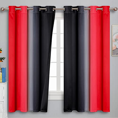 Estelar Textiler Ombre Red And Black Curtains 63 Inch Length 2 Panels, 100% Blackout Curtains For Living Room, Grommet Thermal Insulated Drapes, Full Light Blocking Curtains For Bedroom, 52X63 Inch #TOP1