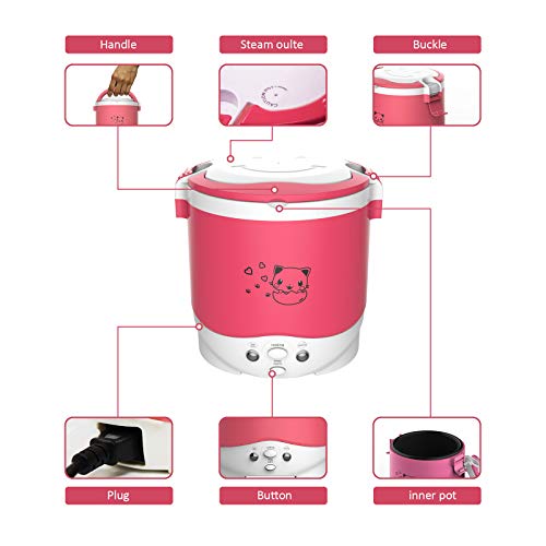 Small Rice Cooker,12V Portable Travel Rice Cooker For Car, Cooking Heating And Keeping Warm Function, Can Be Used As A Electric Lunch Box (Pink) #TOP5