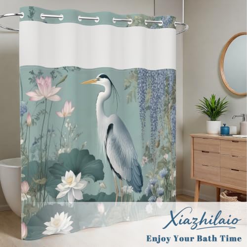 Xiazhilaio Heron Bird & Lotus Floral Shower Curtain with Snap in Liner by Xiazhilaio - Used condition - Image 7
