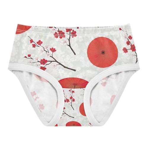 Toddler Girl Panties, Cherry Blossom Branches Red Cotton Underwear for Girls, 2–8 Years
