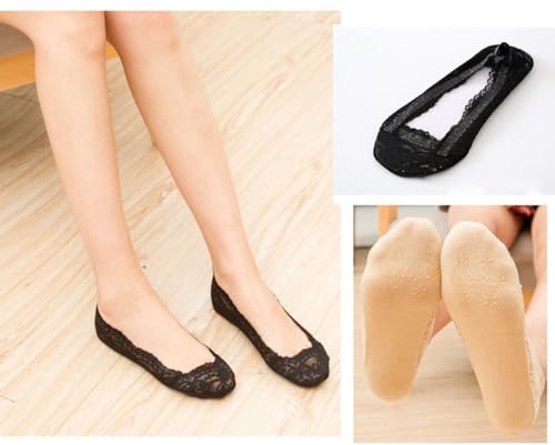 5 Pairs Women's Lace Casual No Show Non Slip Socks Invisible Cotton Low Cut Liner Boat Socks4