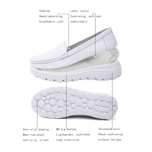 CLSQLXYJZC Womens Nursing Shoes Wide Width, Fashion Leather Slip-On Air Cushion Orthopedic Breathable Nurse Shoes, Platform Wedges Working Nursing Walking, for Hospital Nurse Doctors3