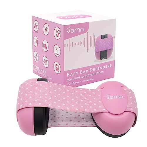 VORNN Baby Ear Defenders for 0-36 Months - CE and UKCA Certified, Soft and Adjustable - Infant Noise Cancelling Defenders, Pink Ear Muffs