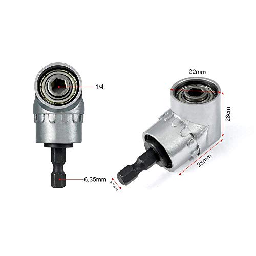 1/4" Hex Shank 105 Degree Right Angle Driver Angle Extension Power Screwdriver Drill Attachment Socket Adapter Bit + 3Pcs Quick Release Magnetic Screwdriver Nut Drill Bit Holder Extension Kit Set #TOP1