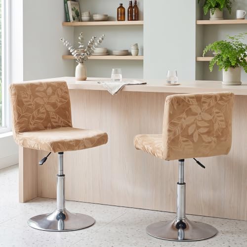 Image of FUANGUI Bar Stool Covers with Backs, 4 Pack Stretch Bar Stool Chair Covers | Embossed Silver Fox Fleece Bar Stool Covers,Washable Bar Chair Covers Swivel Barstool Slipcovers,15