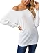ABD Women's Off Shoulder Bat Wings Loose Pullover Sweater Knit Jumper White