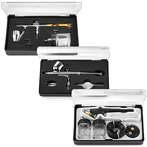 Pointzero Multi-Purpose 3 Airbrush Kit W/Compressor And Createx Colors Set Of 6 Paints #TOP3