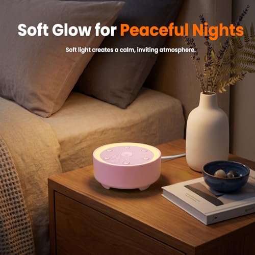 Image of Kipcush White Noise Machine for Sleeping, Baby & Adults, High-Fidelity Non-Looping Sounds, Sleep Sound Machine with Dimmable Night Light, USB Powered, Memory Function, Home, Nursery & Travel