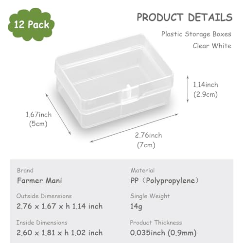 Image of 12 PCS Rectangle Plastic Clear Storage Containers Box (2.76 x 1.67 x 1.14 Inch), Small Plastic Containers for Beads, Jewelry, Game Pieces and More