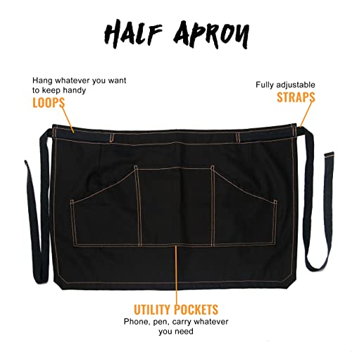 Under Ny Sky Half Deep Black Apron With Durable Twill – Bistro Apron, Waist Apron Adjustable For Men And Women – Professional Barista, Bartender, Mixologist, Florist, Server Aprons #TOP2