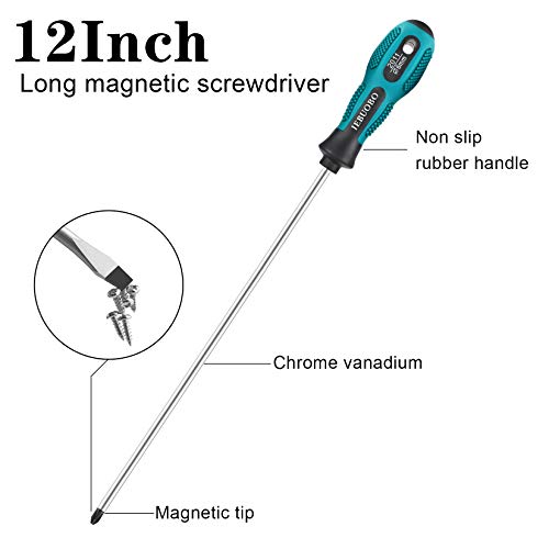 Iebuobo 12-Inch Long Screwdriver Magnetic Tip Cross Head Flat Head No.2 Screwdriver 2Pack, With Magnetizer/Demagnetizer Tool #TOP1
