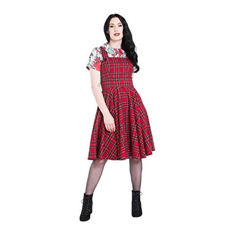 Hell Bunny Vestido Irvine Pinafore Tartán en Estilo Vintage Retro - Rojo Cover
