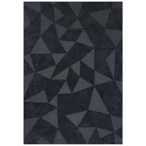 Image of Hand-Tufted Woolen Carpet for Living Room 6x9 feet Charcoal Geometric Loop Cut Pile Anti-Skid High Pile Thick Carpet & Rugs for Bedroom & Hall