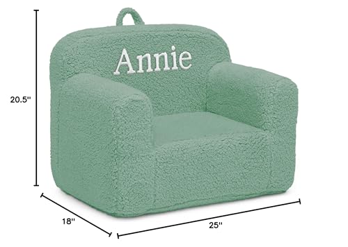 Image of Delta Children Personalized Sherpa Cozee Chair - Customize with Name - Foam Kids Chair for Ages 18 Months and Up, Sage