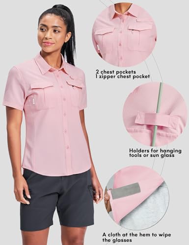 Haimont Women's Sun Protection Fishing Hiking Shirts Button Down Short Sleeve Water Resistant Quick Dry Outdoor2
