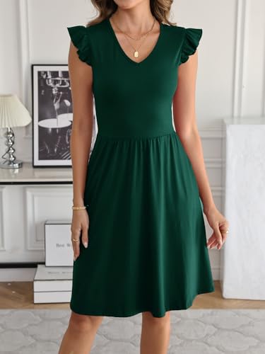 HELYO Women's Summer Dresses Cute V Neck Ruffle Sleeve Cocktail Short Work Casual Dress with Pockets 6483