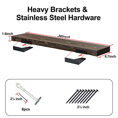 Zgren Floating Shelves Natural Wood Rustic Wide Wall Mounted Storage Shelf 36 Inch Long Farmhouse Wooden Shelving For Bathroom, Bedroom, Kitchen, Living Room, Laundry Room, Black Dark Brown, Set Of 2 #TOP6