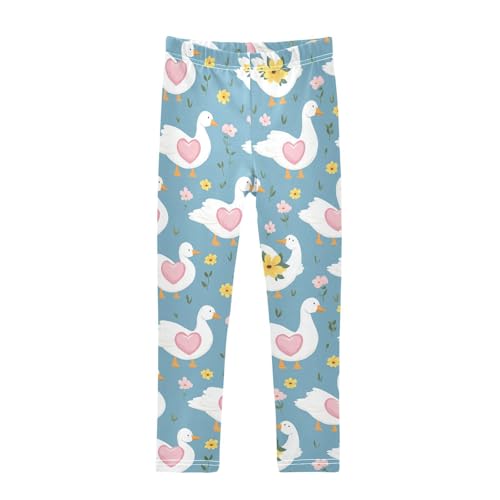 Wusikd White Geese Girls' Leggings Toddler Doodles Pink Hearts Kids Yoga Pants Dance Active Tights 4T