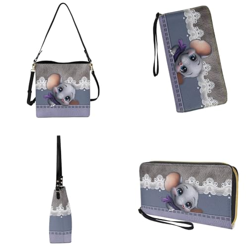 Image of Bucket Crossbody Bag Set for Women Lady, Leather Purse and Wallet Set Large Bucket Bag with Wallet