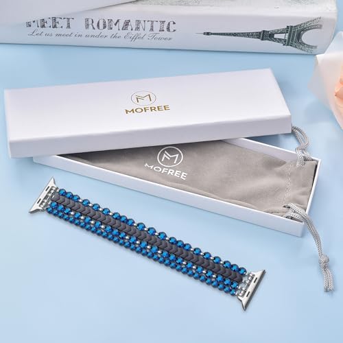Image of MOFREE Beaded Bracelet Compatible for Apple Watch Band 38mm 40mm 41mm 42mm 44mm 45mm Women,Fashion Handmade Elastic Stretch Strap for iWatch Series SE 8 7 6 5 4 3 2 1