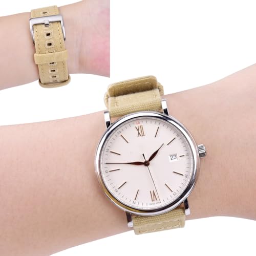 Ritche Canvas Quick Release Watch Band 18mm 20mm 22mm Replacement Watch Straps for Men Women, Khaki / Silver, 22mm, Traditional