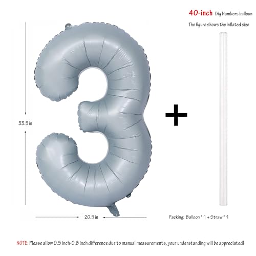 Image of 40 In Matte Gray Birthday Number Balloons 3 Helium Foil Mylar Balloon | Birthday Party Decorations Suitable For Boys' And Girls' Birthday Parties Anniversary celebration