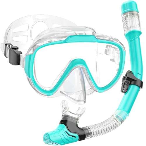 Lealinga Snorkel Set Kids 6-14 Anti-Fog Panoramic View Kids Snorkel Set Dry Top Snorkel Mask for Kids with Travel Bag Diving Set for Snorkeling Scuba Diving Swimming Travel