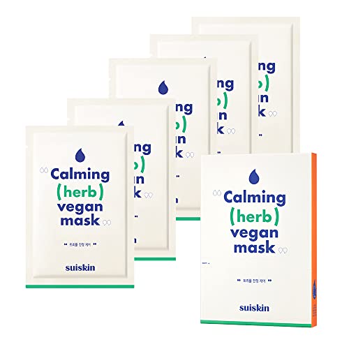 SUISKIN Calming Herb Vegan Mask (1box - 5sheets) | Korean Skincare, Eco Friendly 100% Bamboo Derived Cellulose Fabric, 25ml / 0.85 fl.oz.