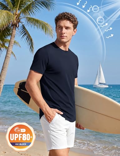 Cotrasen Mens T Shirts Short Sleeve Casual Crew Neck Tees UPF 80+ Lightweight Moisture Wicking Mens Curved Hem T Shirt, Pack of 2 — view 4