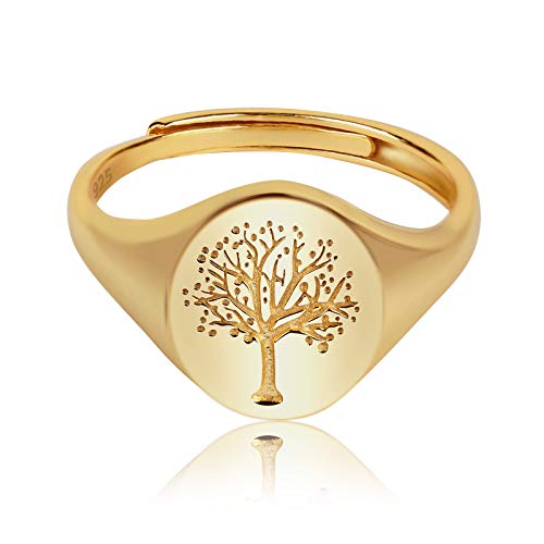 YeGieonr Handmade Flower Signet Ring -18K Gold Over 925 Sterling Silver Adjustable Ring-Minimalistic Statement Ring - Delicate Personalized Jewelry Gift for Women/Girls (Available for Size 7ã€8ã€9)