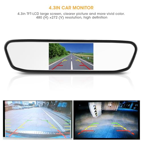 Image of 4.3in IP68 Backup Camera and Monitor Kit, AV1 and AV2 LCD Backup Mirror Monitor and Car Rear View Camera Kit with Resolution: 480 H x272 V, Night Vision Reversing Camera
