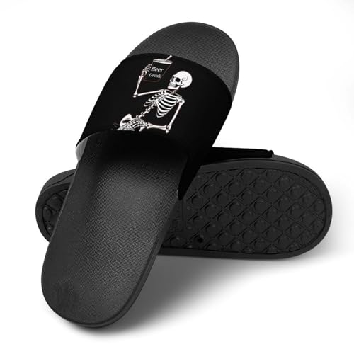 Skeleton Skull Beer Drink Non Slip Slides Sandals for Women Men Quick Drying Shower Shoes for Bathroom Pool Beach4