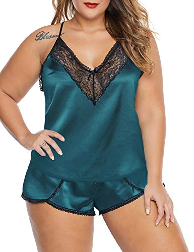 Image of Women Plus Size Pajamas Cami Shorts Set Nightwear Sexy Lace Lingerie Sleepwear