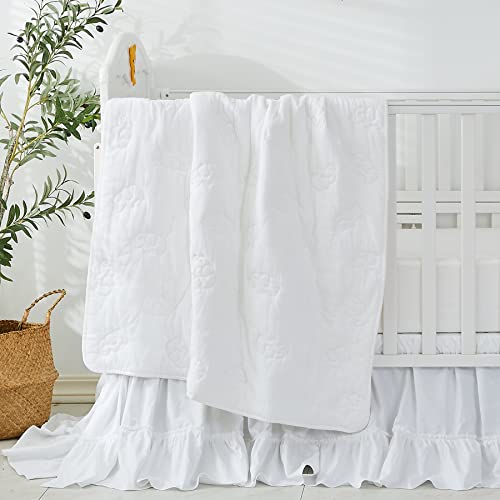 Brandream 4Pcs Farmhouse Crib Bedding Sets For Girls Or Boys White Comforter Quilt Baby Blanket Set, 100% Cotton #TOP5